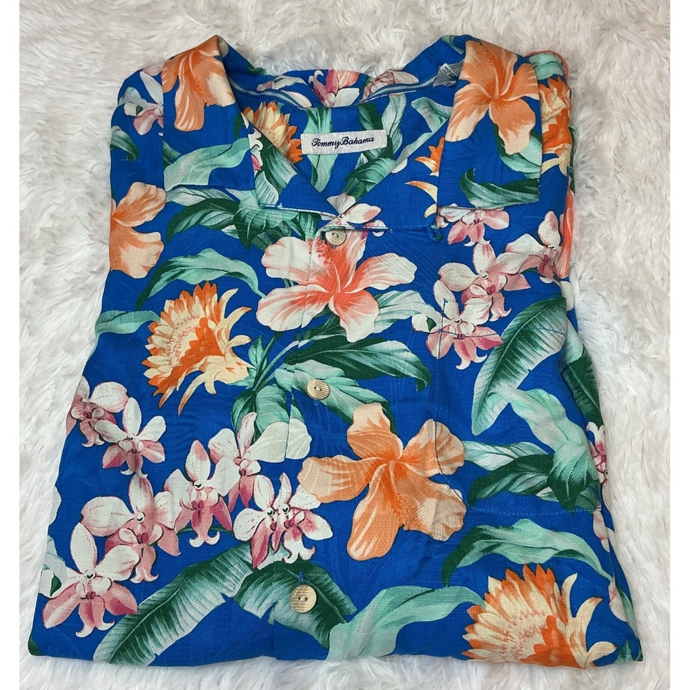 Tommy Bahama Men's 2xl Hawaiian Floral Button-Down Short Sleeve Shirt